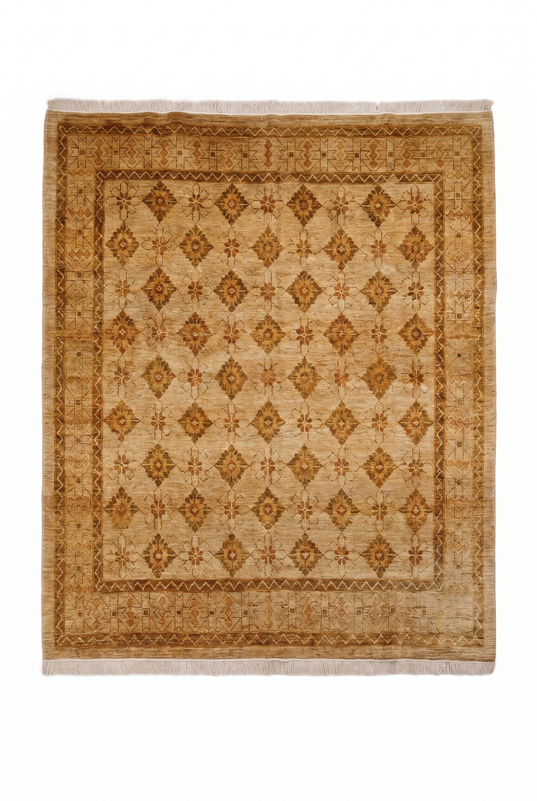 Gold Pakistani Jaldar, Hand-Knotted Wool Rug