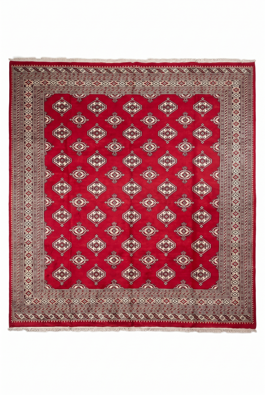 Crimson Medallion Pakistani Jaldar, Hand-Knotted Wool Rug