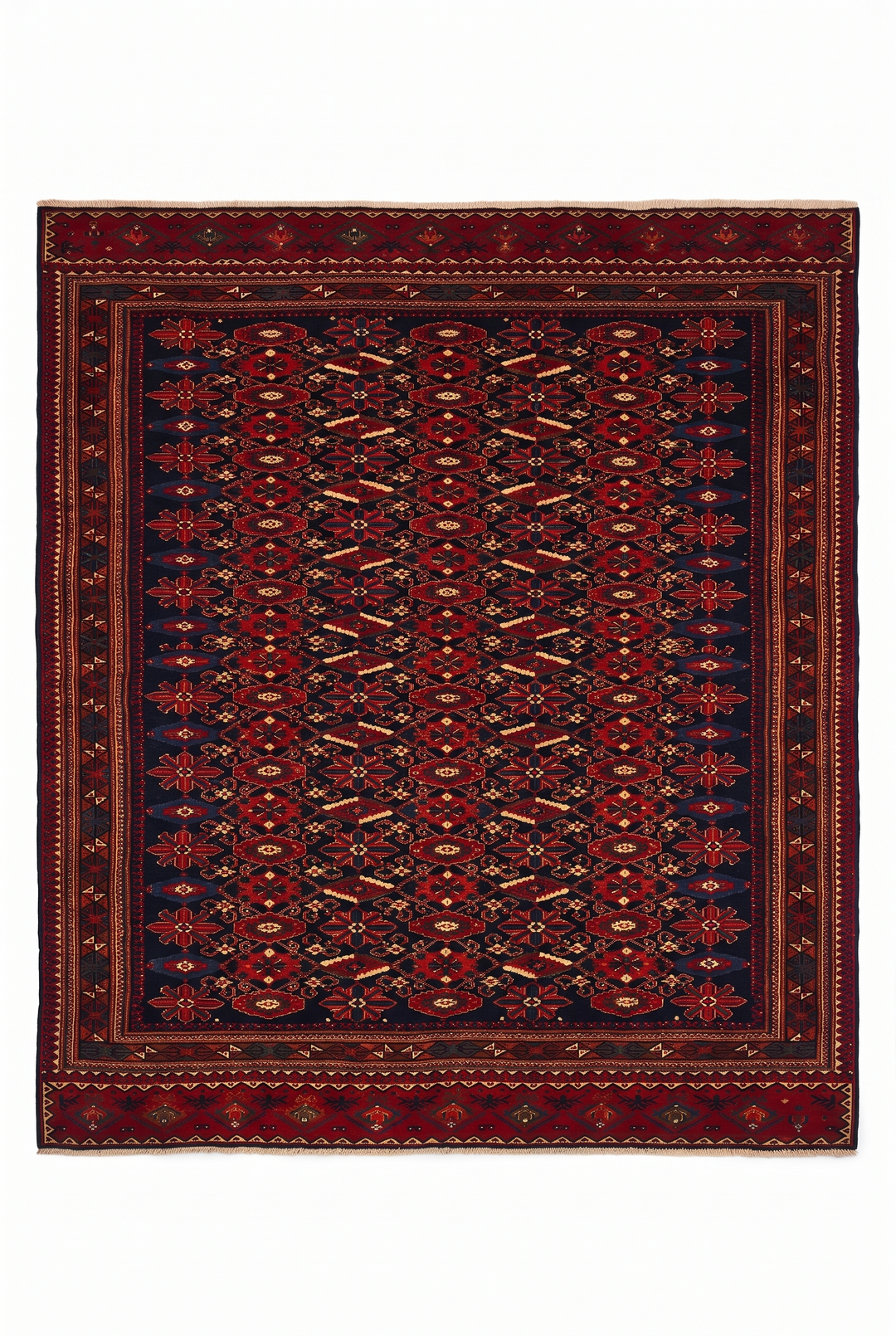 Red Diamond Pakistani Jaldar, Hand-Knotted Wool Rug
