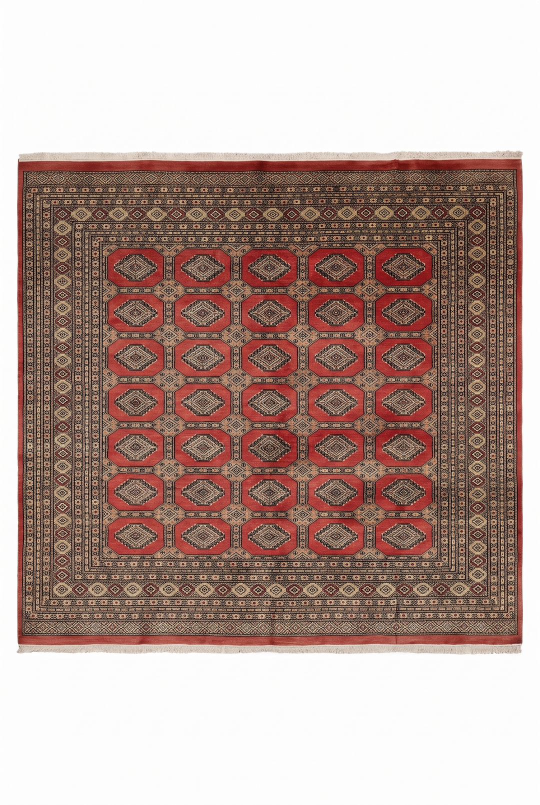 Terracotta Gul Pakistani Jaldar, Hand-Knotted Wool Rug