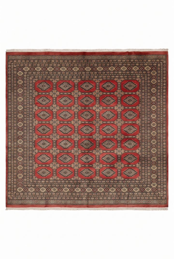 Terracotta Gul Pakistani Jaldar, Hand-Knotted Wool Rug