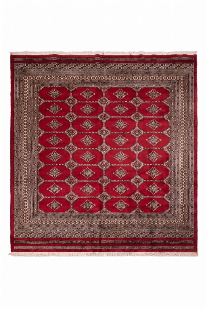Red Gul Pakistani Jaldar, Hand-Knotted Wool Rug