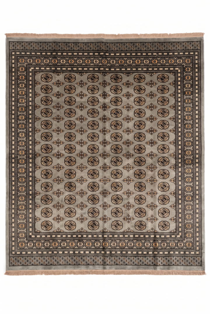 Grey Gul Pakistani Bokhara, Hand-Knotted Wool Rug
