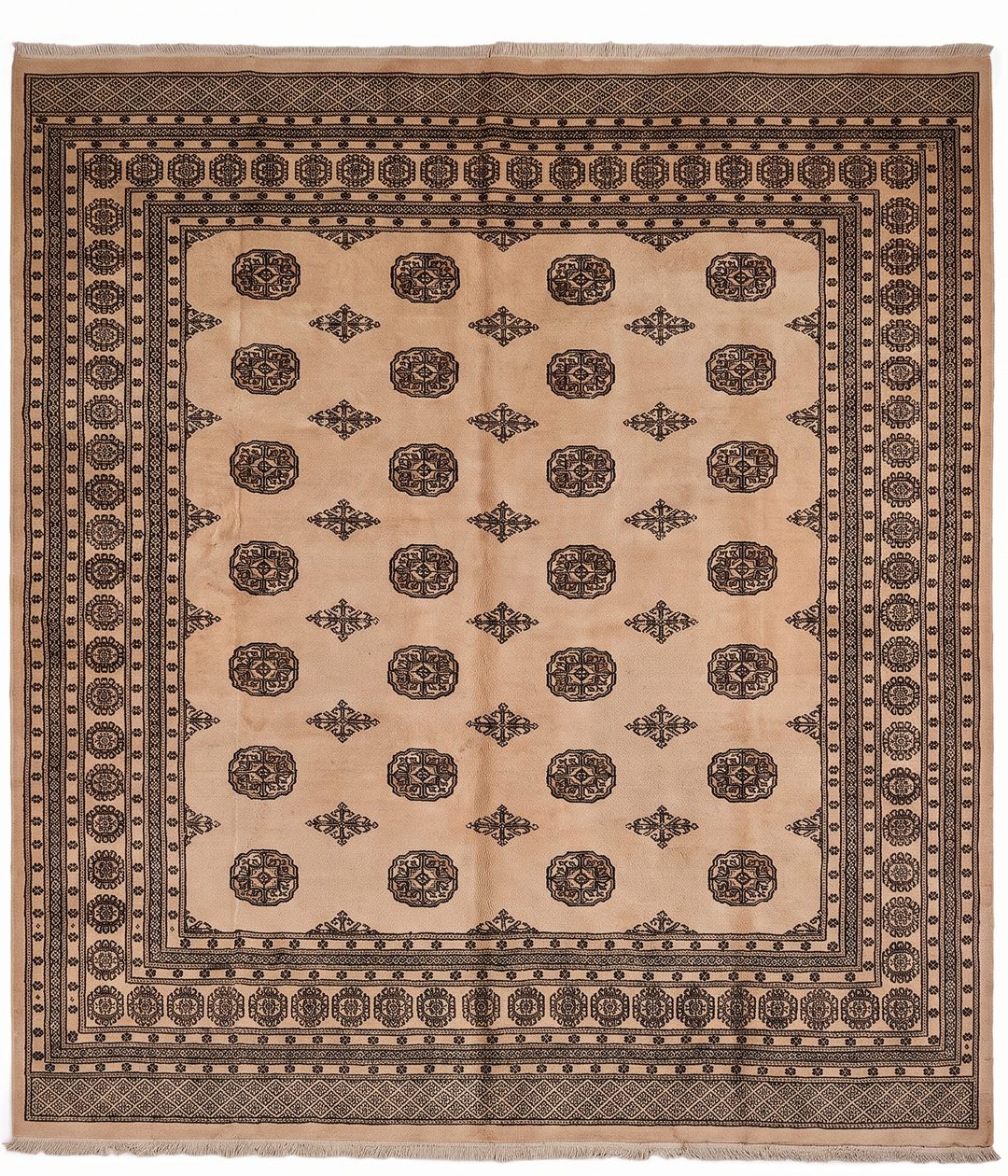 Taupe Gul Pakistani Bokhara, Hand-Knotted Wool Rug
