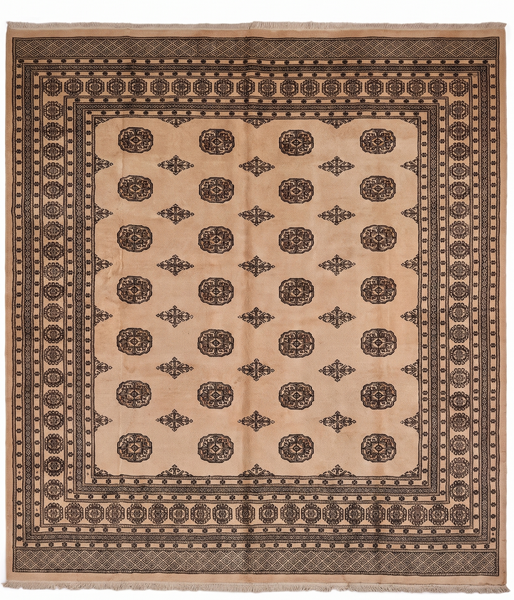 Taupe Gul Pakistani Bokhara, Hand-Knotted Wool Rug