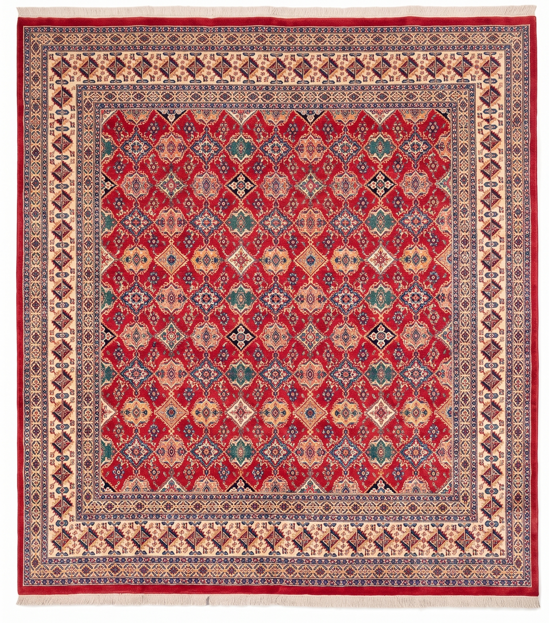 Burgundy Pakistani Jaldar, Hand-Knotted Wool Rug