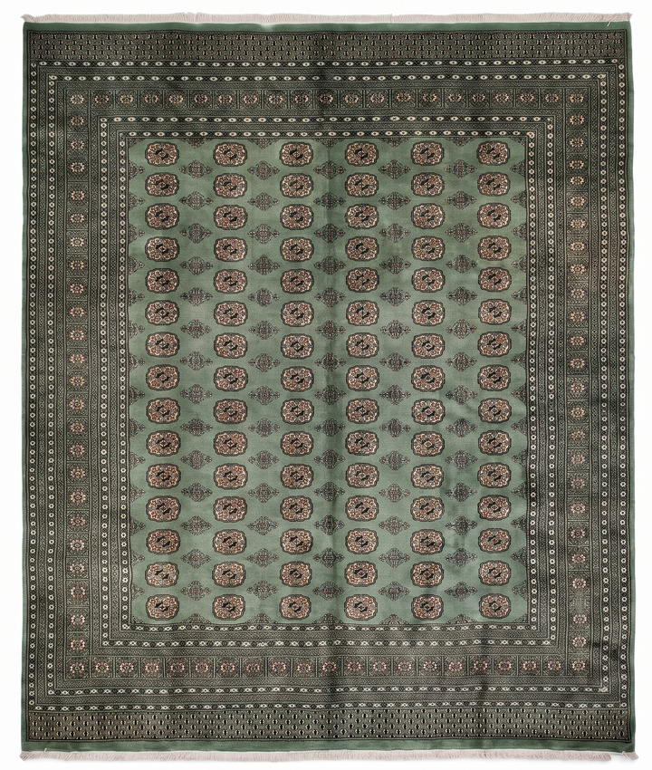 Green Gul Pakistani Bokhara, Hand-Knotted Wool &amp; Silk Rug