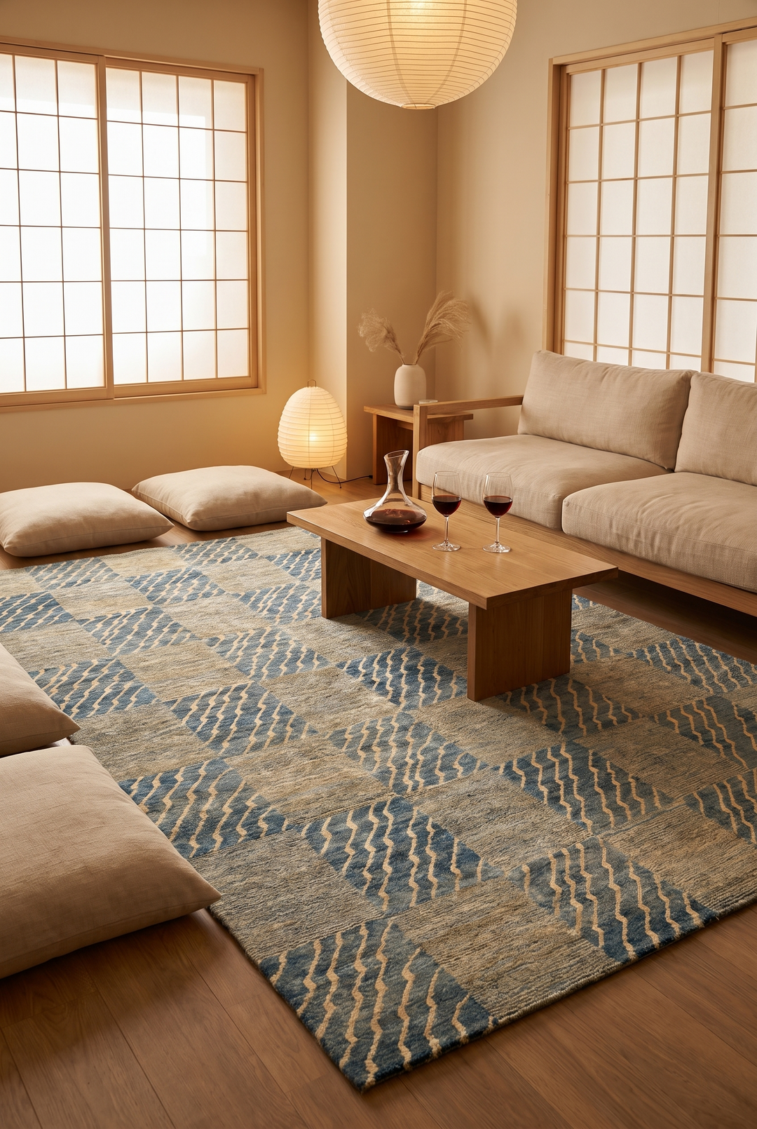Blue &amp; Cream Checkerboard Gabbeh, Hand-Knotted Afghan Wool Rug