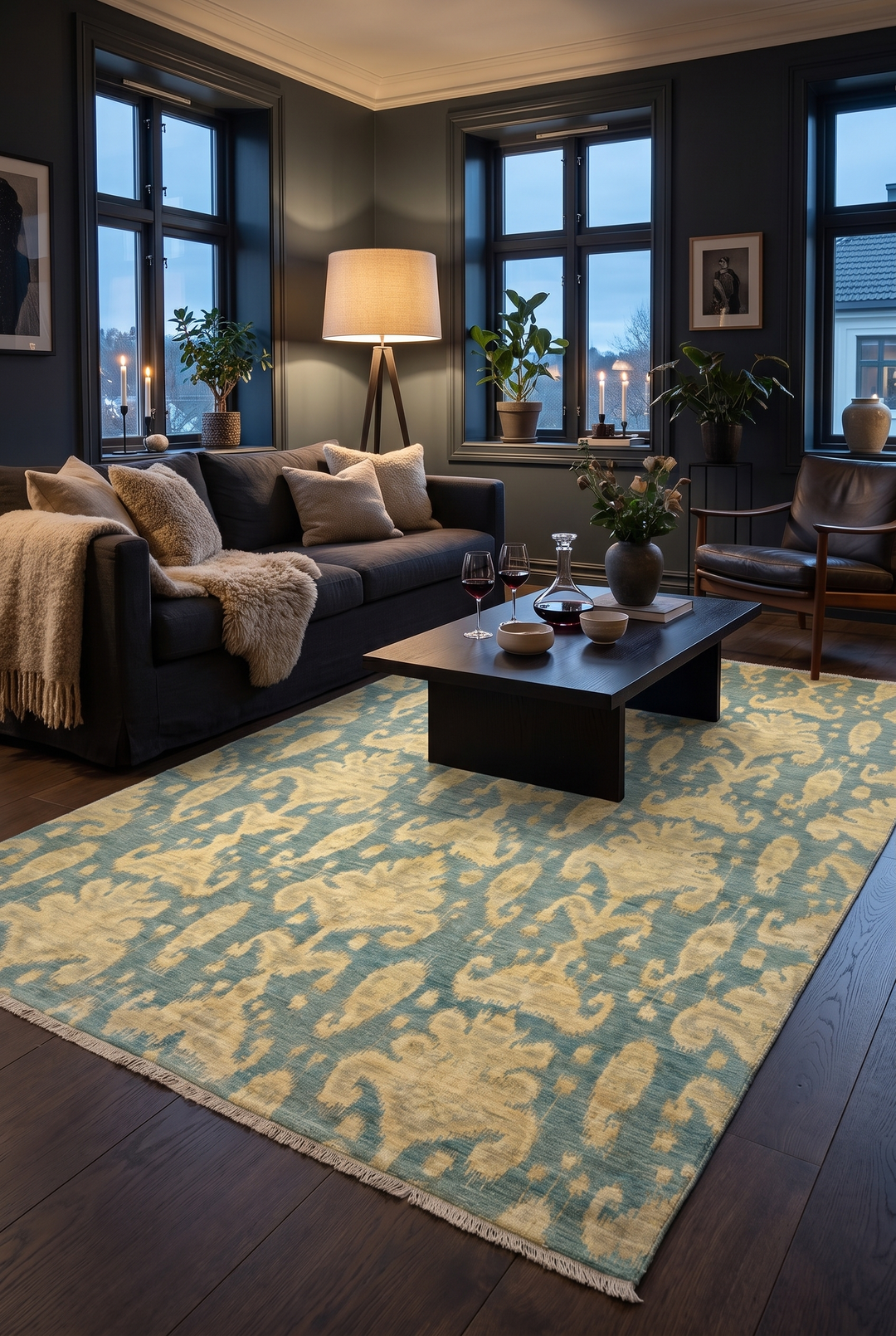 Blue &amp; Gold Ikat Gabbeh, Hand-Knotted Afghan Wool Rug