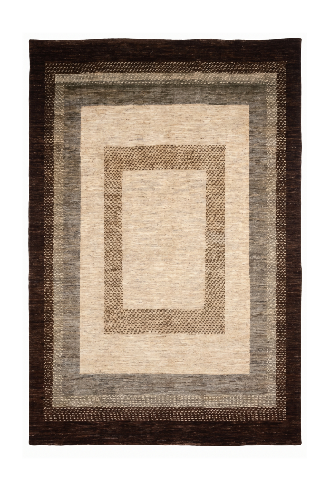 Cream &amp; Brown Graduated Border Ghazni, Hand-Knotted Afghan Wool Rug