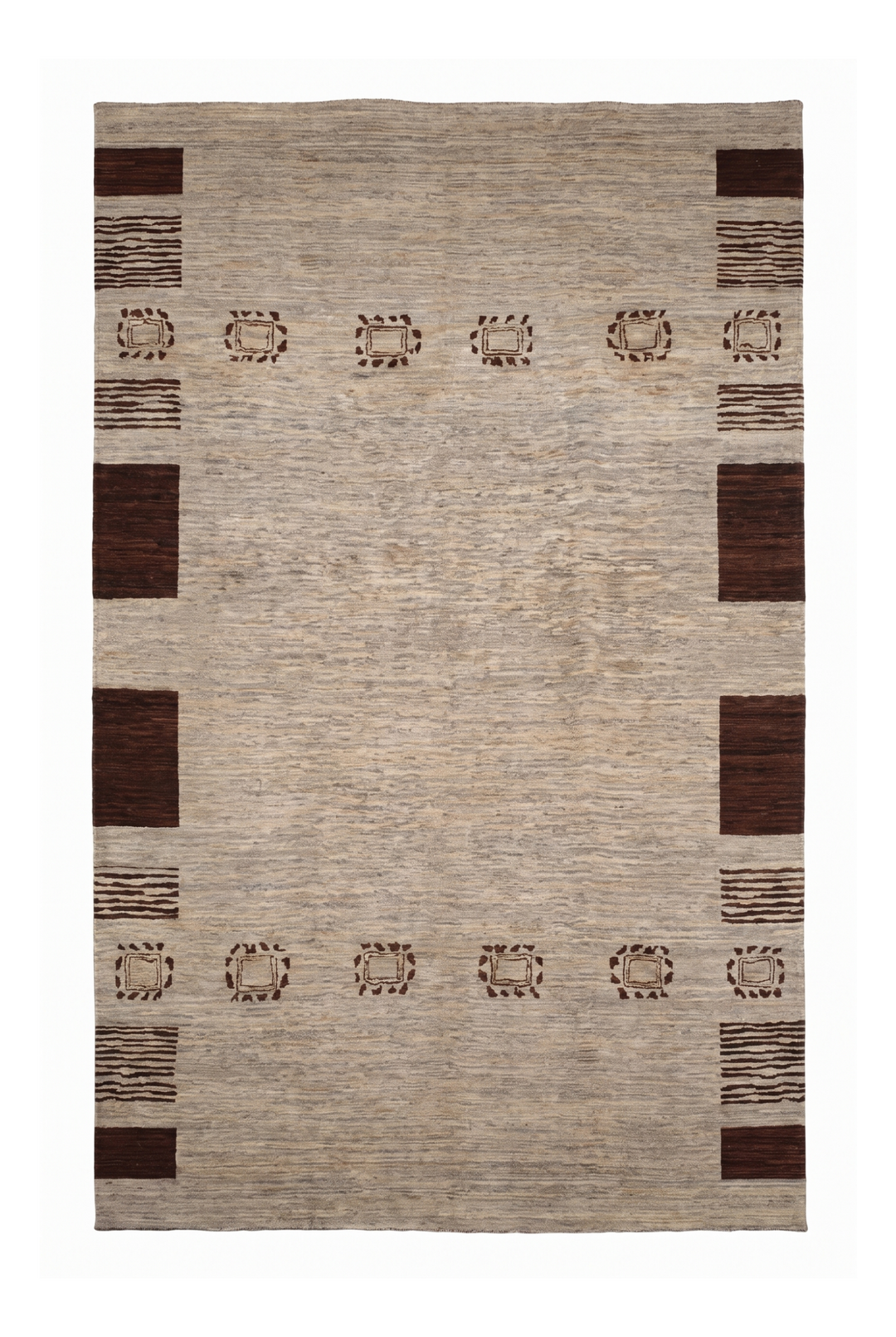 Greige Tribal-Border Ghazni, Hand-Knotted Afghan Wool Rug