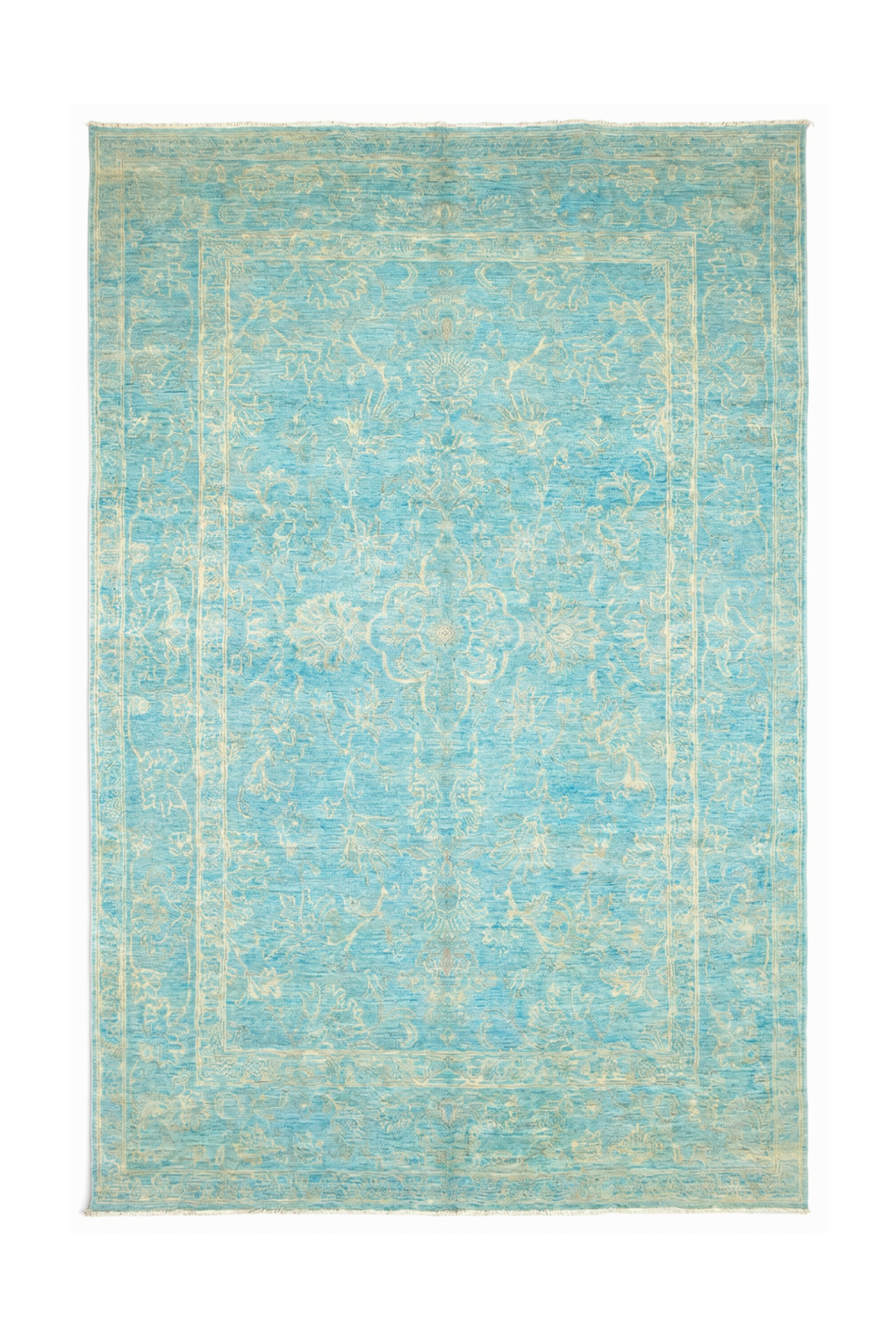 Turquoise Floral Ghazni, Hand-Knotted Afghan Wool &amp; Silk Rug