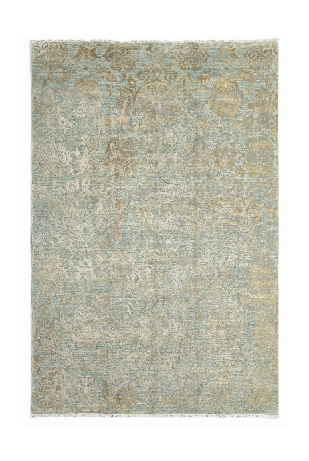 Sage Green Floral Ghazni, Hand-Knotted Afghan Wool &amp; Silk Rug