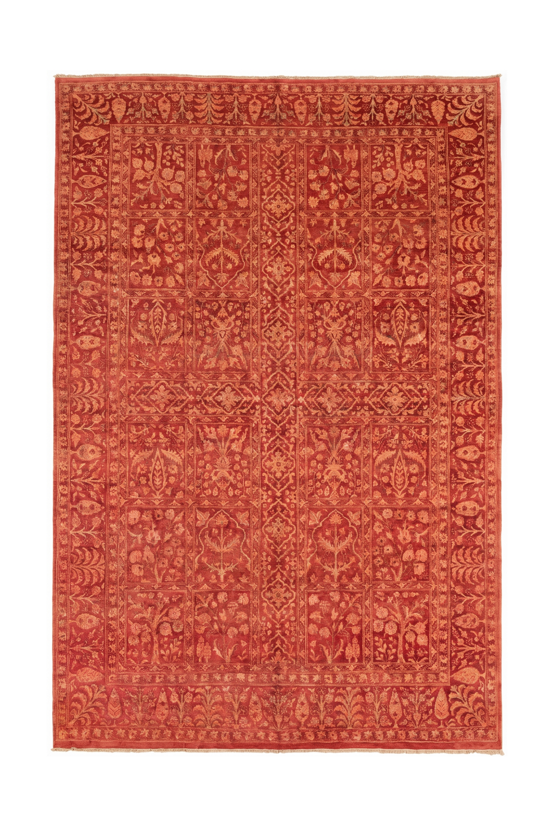 Terracotta Red Garden-Panel Ghazni, Hand-Knotted Afghan Wool &amp; Silk Rug