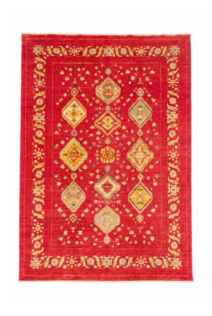 Red &amp; Gold Medallion Ghazni, Hand-Knotted Afghan Wool Rug