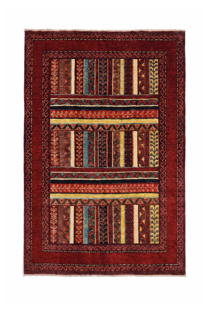 Multicolour Tribal Stripe Ghazni, Hand-Knotted Afghan Wool Rug