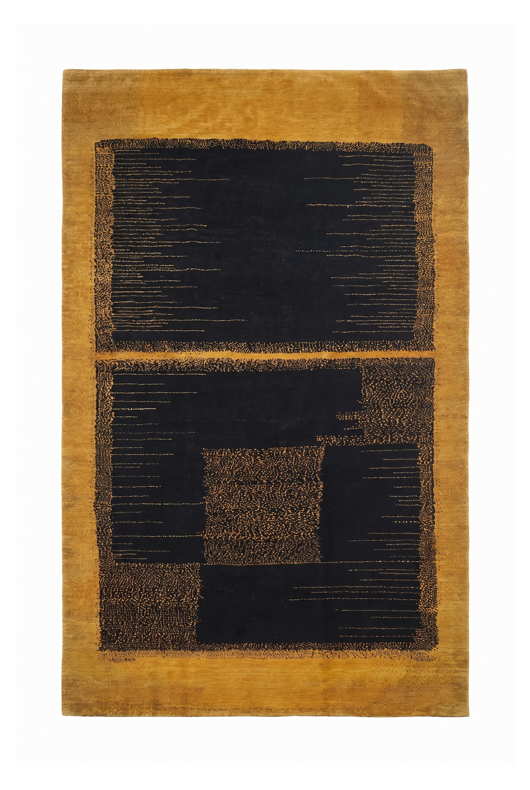 Gold &amp; Black Abstract Ghazni, Hand-Knotted Afghan Wool Rug