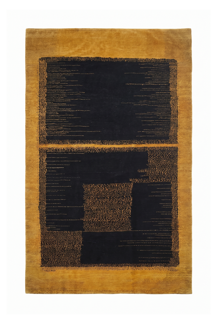 Gold &amp; Black Abstract Ghazni, Hand-Knotted Afghan Wool Rug