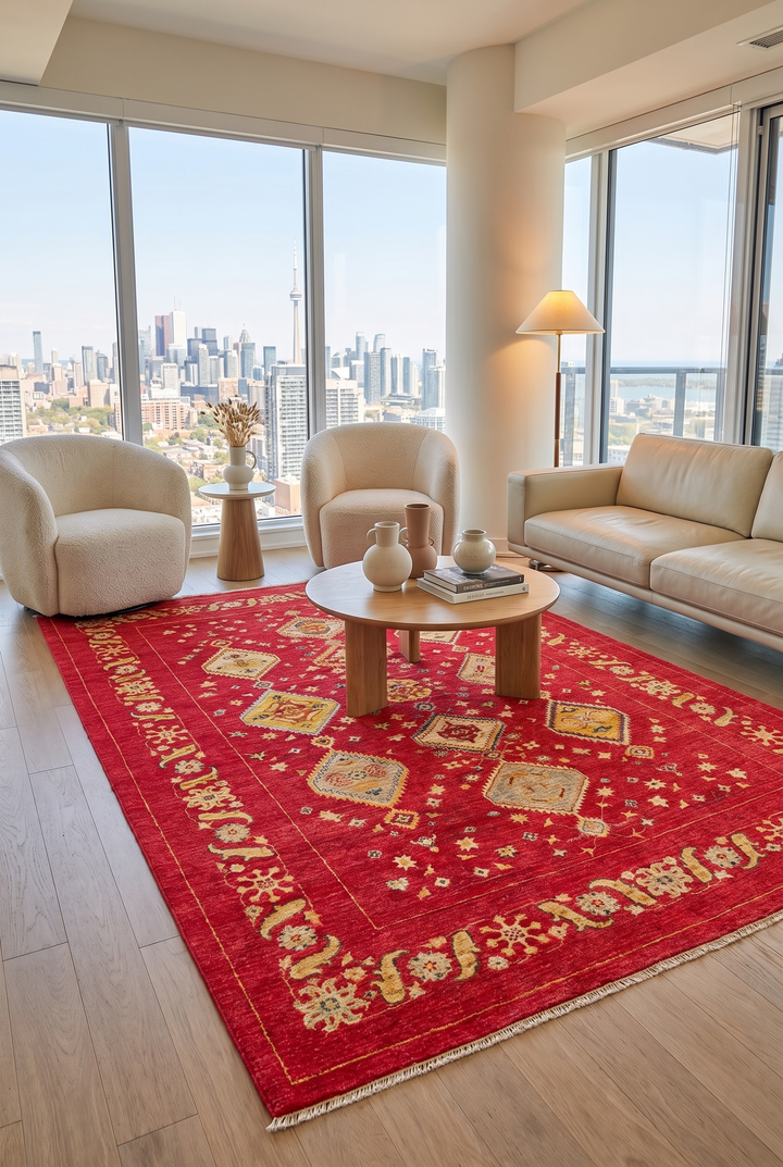 Red &amp; Gold Medallion Ghazni, Hand-Knotted Afghan Wool Rug
