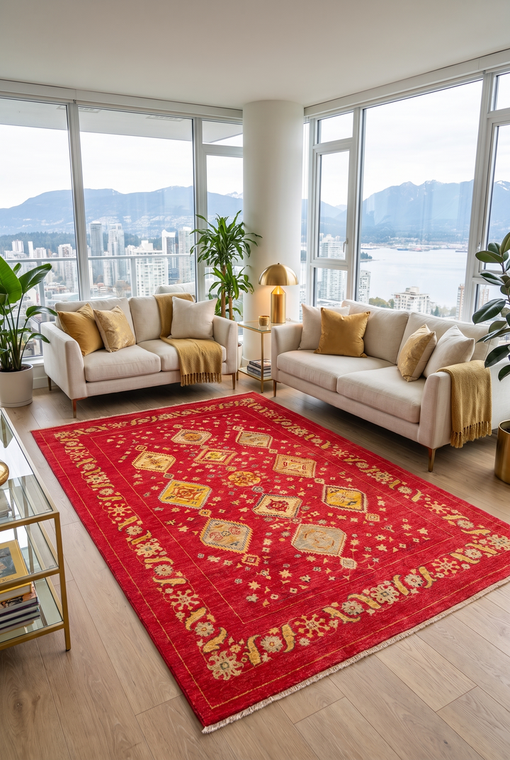 Red &amp; Gold Medallion Ghazni, Hand-Knotted Afghan Wool Rug