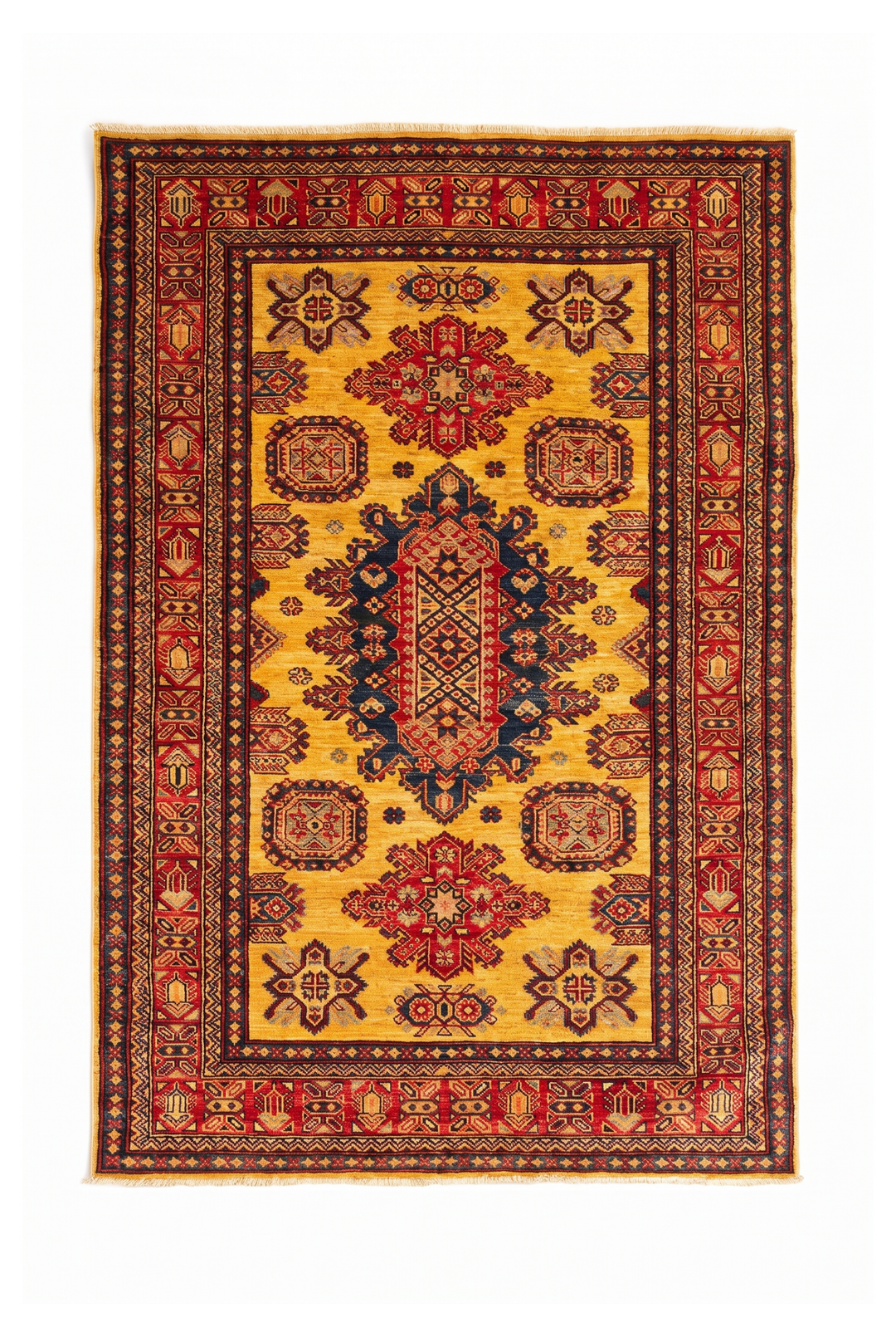 Marigold Tribal Medallion Rug, Hand-Knotted Afghani Sherwan