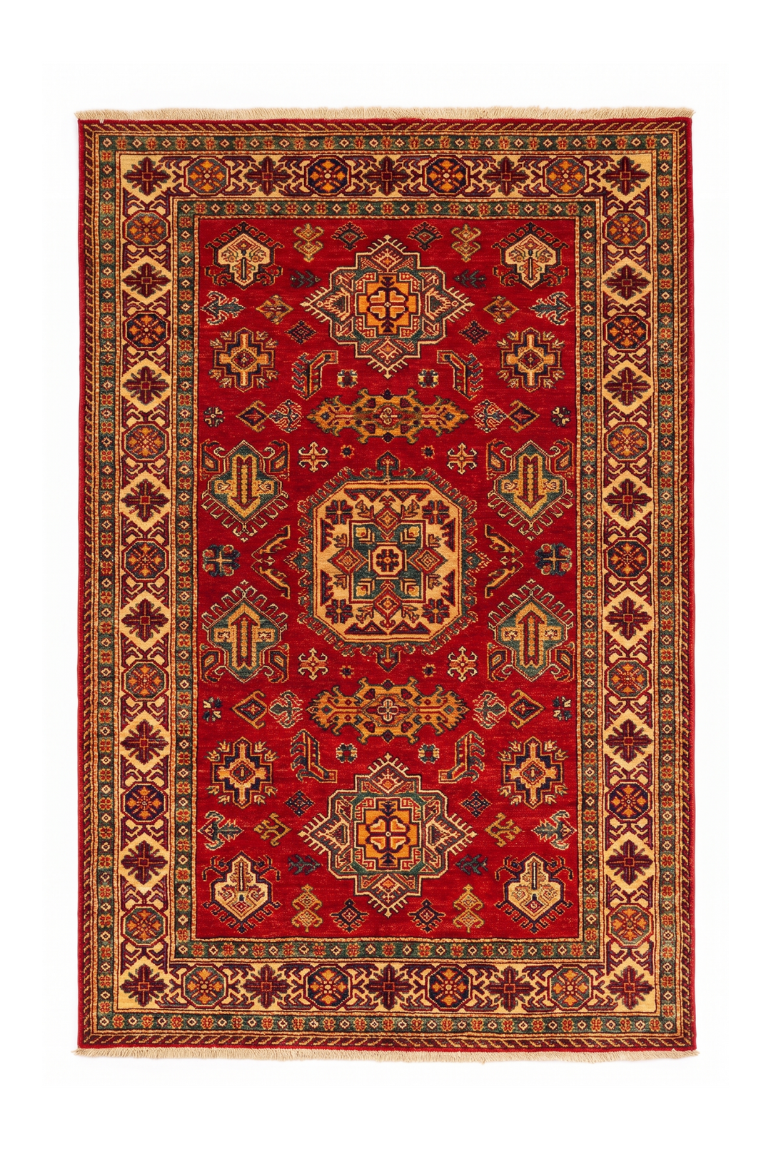 Red &amp; Gold Gül Kazak Rug, Hand-Knotted Afghan Wool