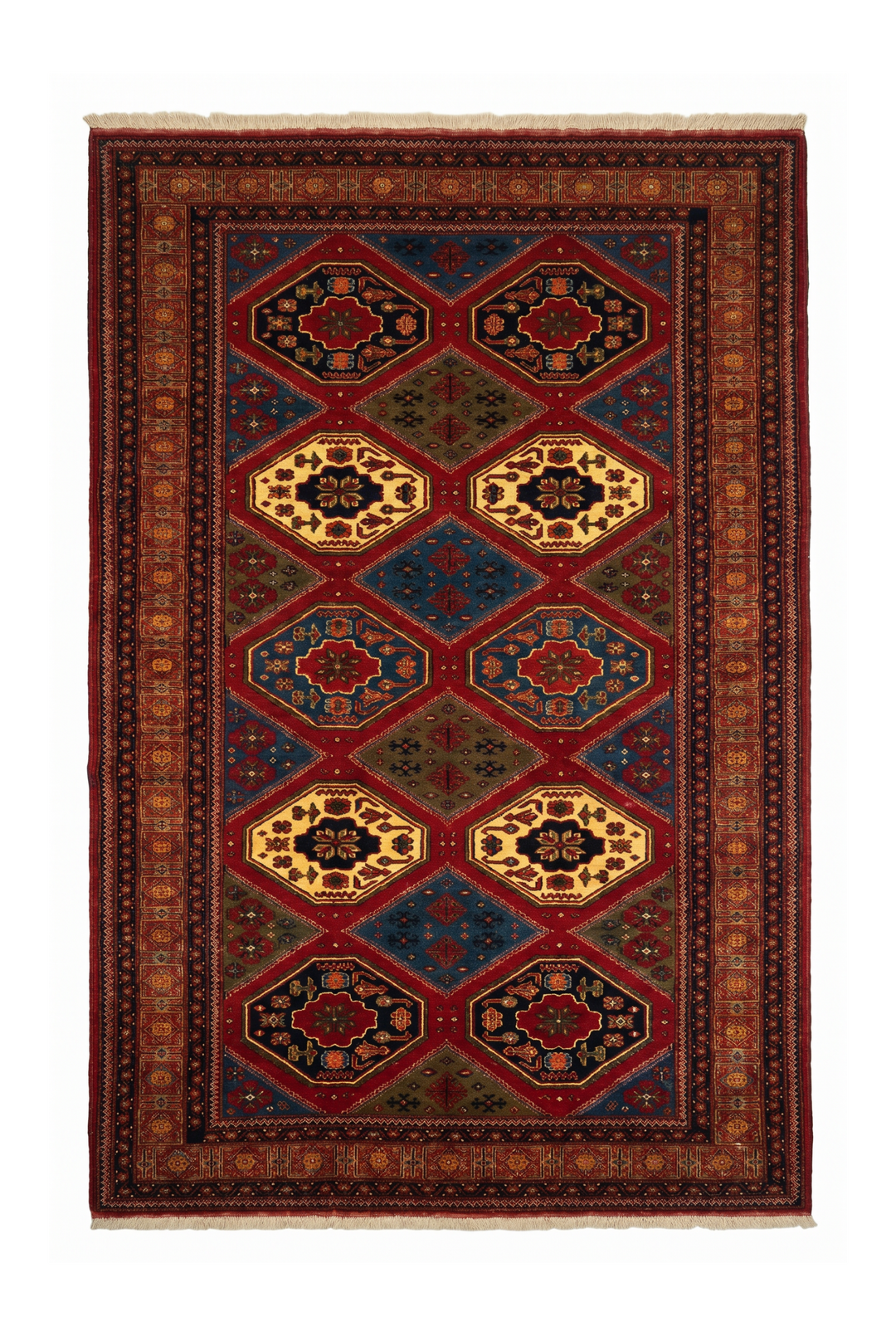Burgundy &amp; Gold Compartment Rug, Hand-Knotted Afghani Sherwan