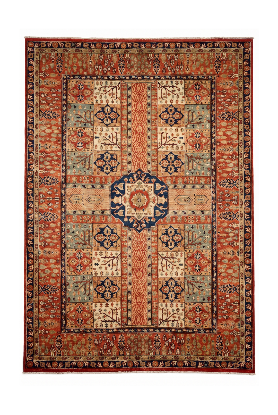 Rust Bakhtiari Garden Panel Ghazni, Hand-Knotted Afghan Wool Rug