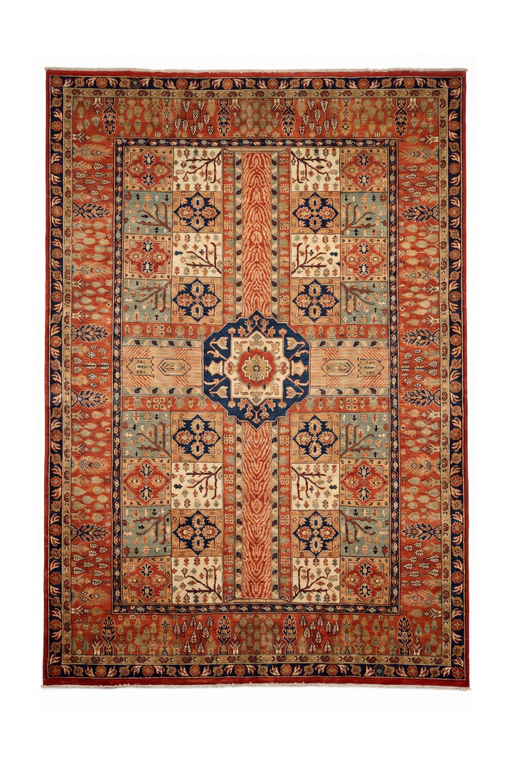 Rust Bakhtiari Garden Panel Ghazni, Hand-Knotted Afghan Wool Rug
