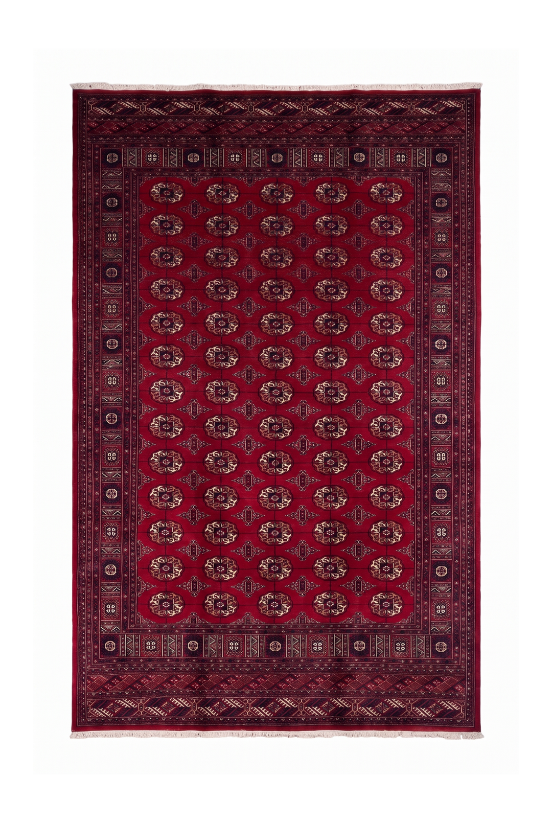Red Turkmen Gül Bokhara Rug, Hand-Knotted Pakistani Wool