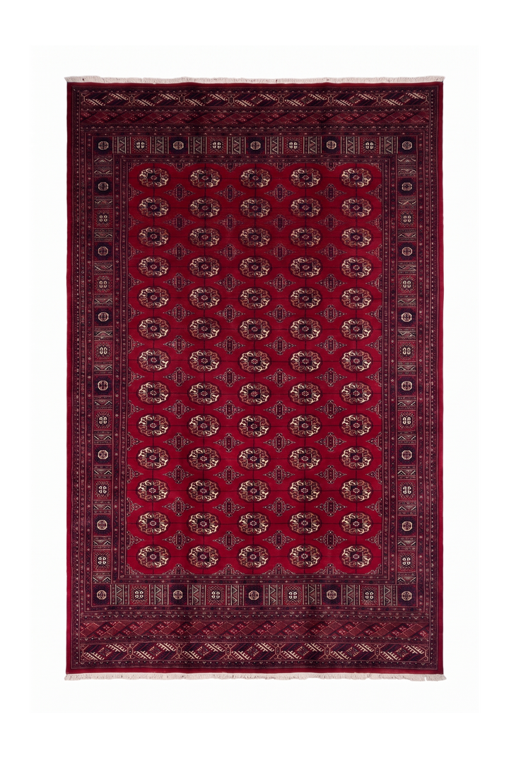 Red Turkmen Gül Bokhara Rug, Hand-Knotted Pakistani Wool