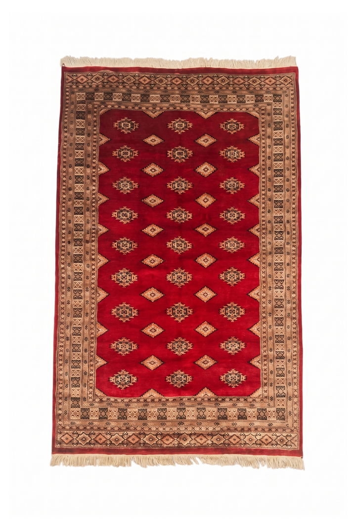 Red Diamond-Gül Jaldar Rug, Hand-Knotted Pakistani Wool &amp; Silk