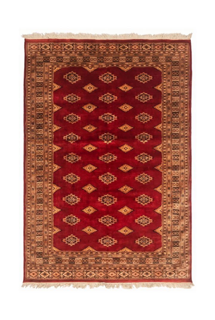 Red &amp; Gold Diamond Gül Jaldar Rug, Hand-Knotted Pakistani Wool &amp; Silk