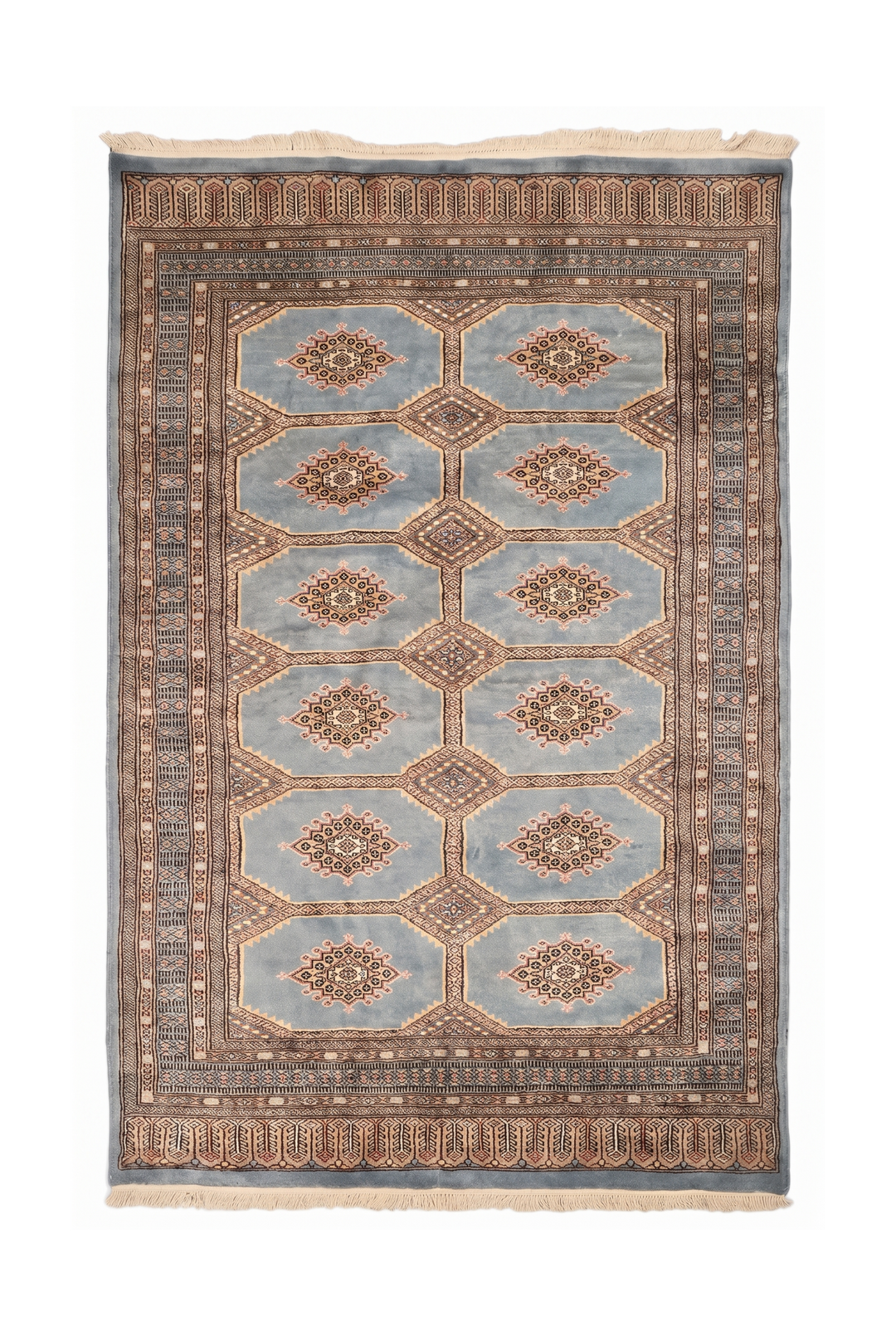 Slate Blue-Grey Gül Jaldar Rug, Hand-Knotted Pakistani Wool