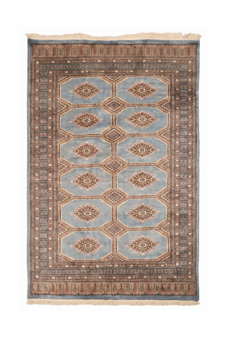 Slate Blue-Grey Gül Jaldar Rug, Hand-Knotted Pakistani Wool