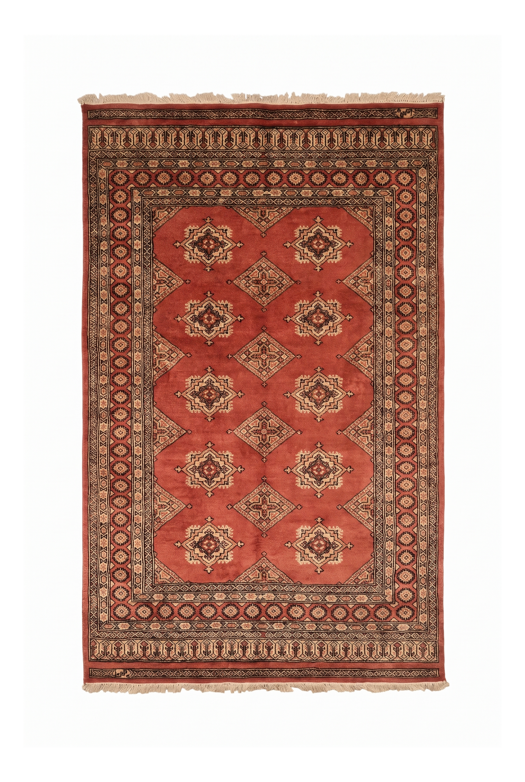 Terracotta Rust Diamond Gül Jaldar Rug, Hand-Knotted Pakistani Wool