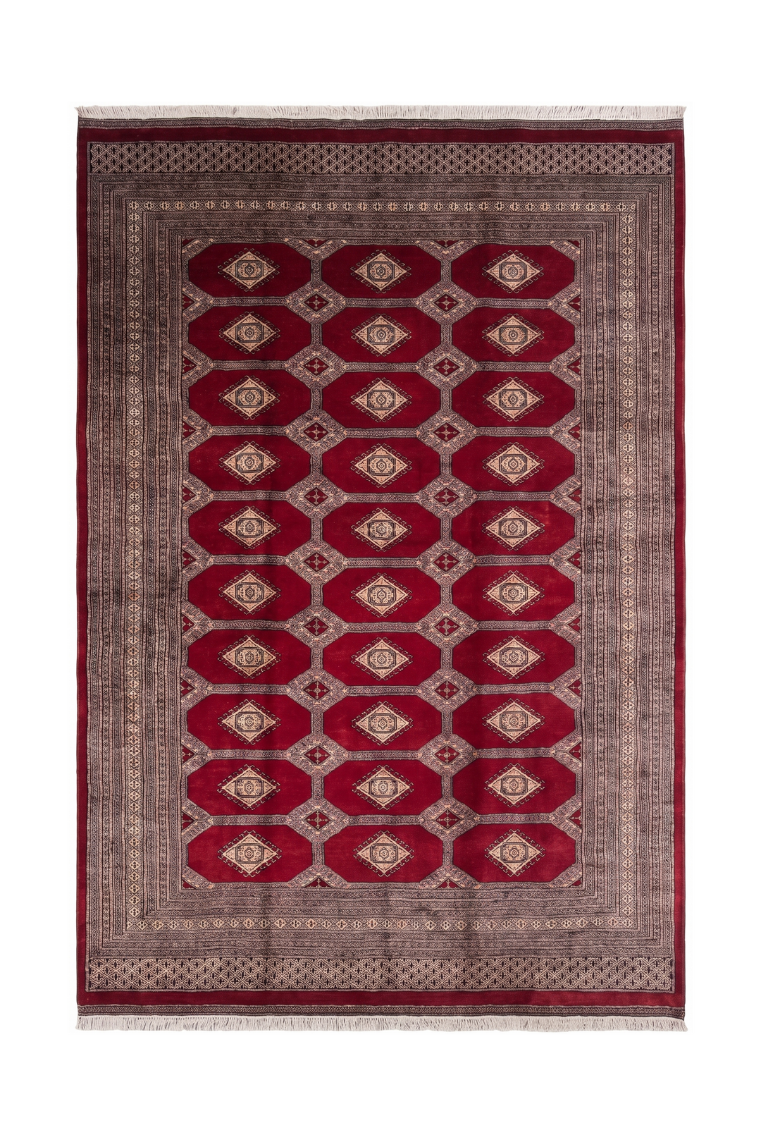 Deep Red Diamond Gül Jaldar Rug, Hand-Knotted Pakistani Wool