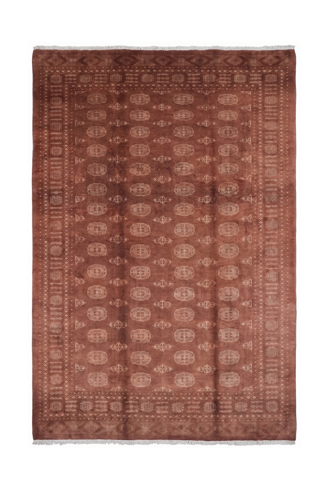Chestnut Brown Turkmen Gül Bokhara Rug, Hand-Knotted Pakistani Wool