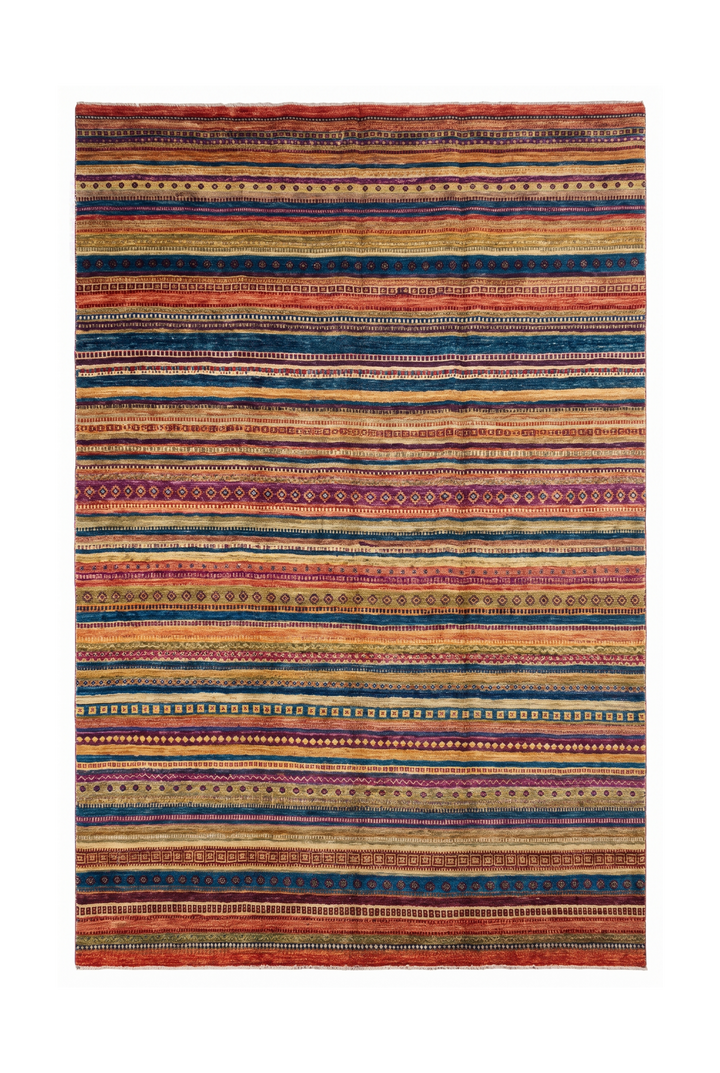 Multicolour Tribal Stripe Ghazni, Hand-Knotted Afghan Wool Rug