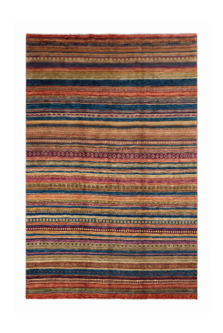 Multicolour Tribal Stripe Ghazni, Hand-Knotted Afghan Wool Rug