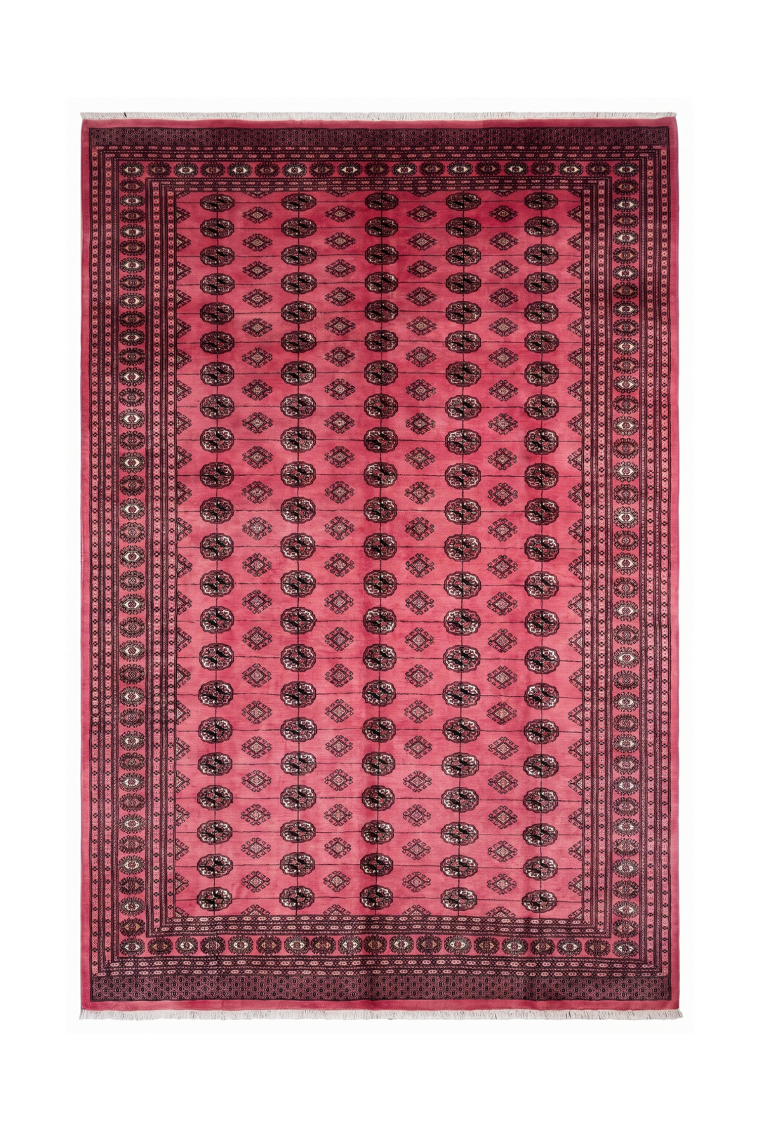 Rose Pink Turkmen Gül Bokhara Rug, Hand-Knotted Pakistani Wool