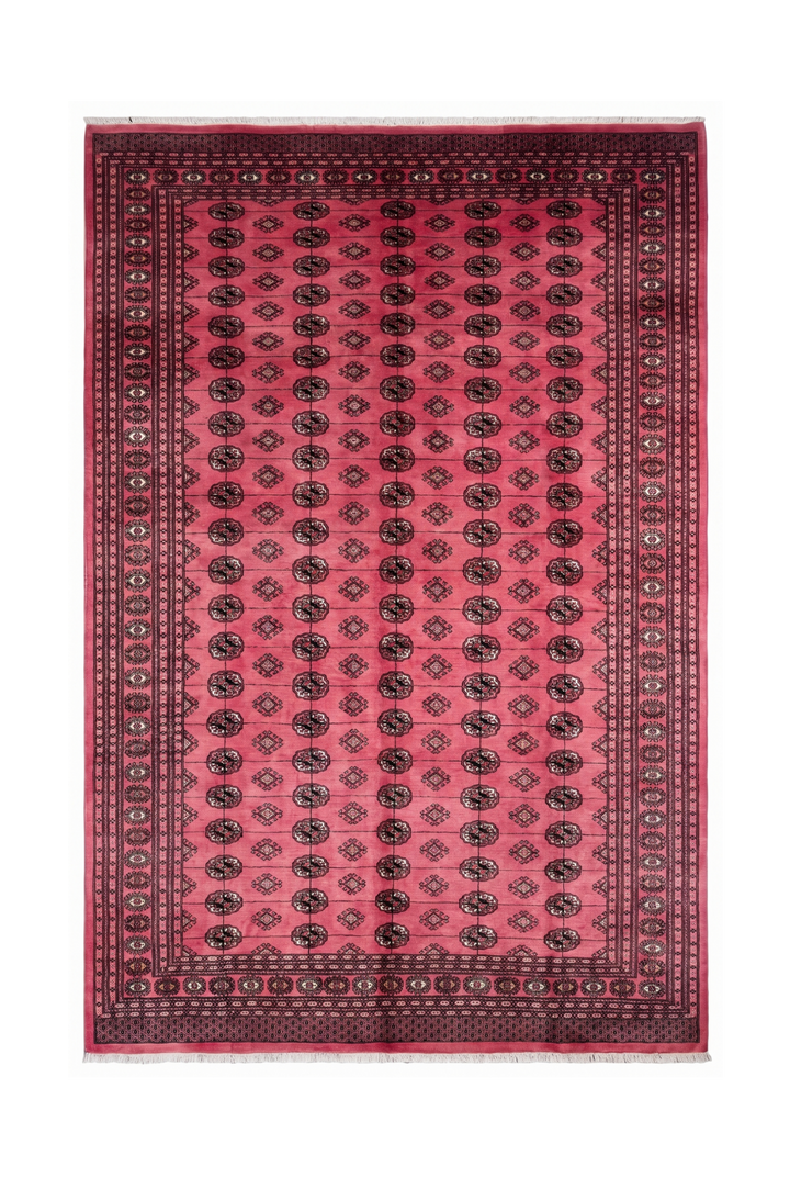Rose Pink Turkmen Gül Bokhara Rug, Hand-Knotted Pakistani Wool