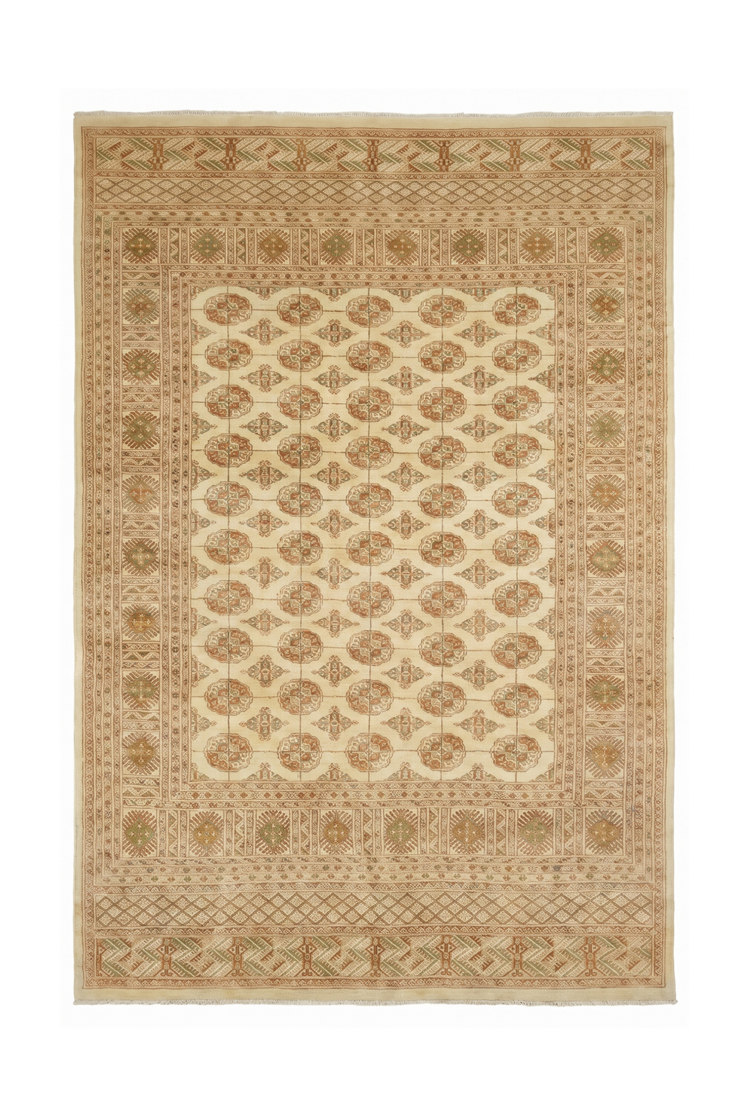 Antique Cream Turkmen Gül Bokhara Rug, Hand-Knotted Pakistani Wool