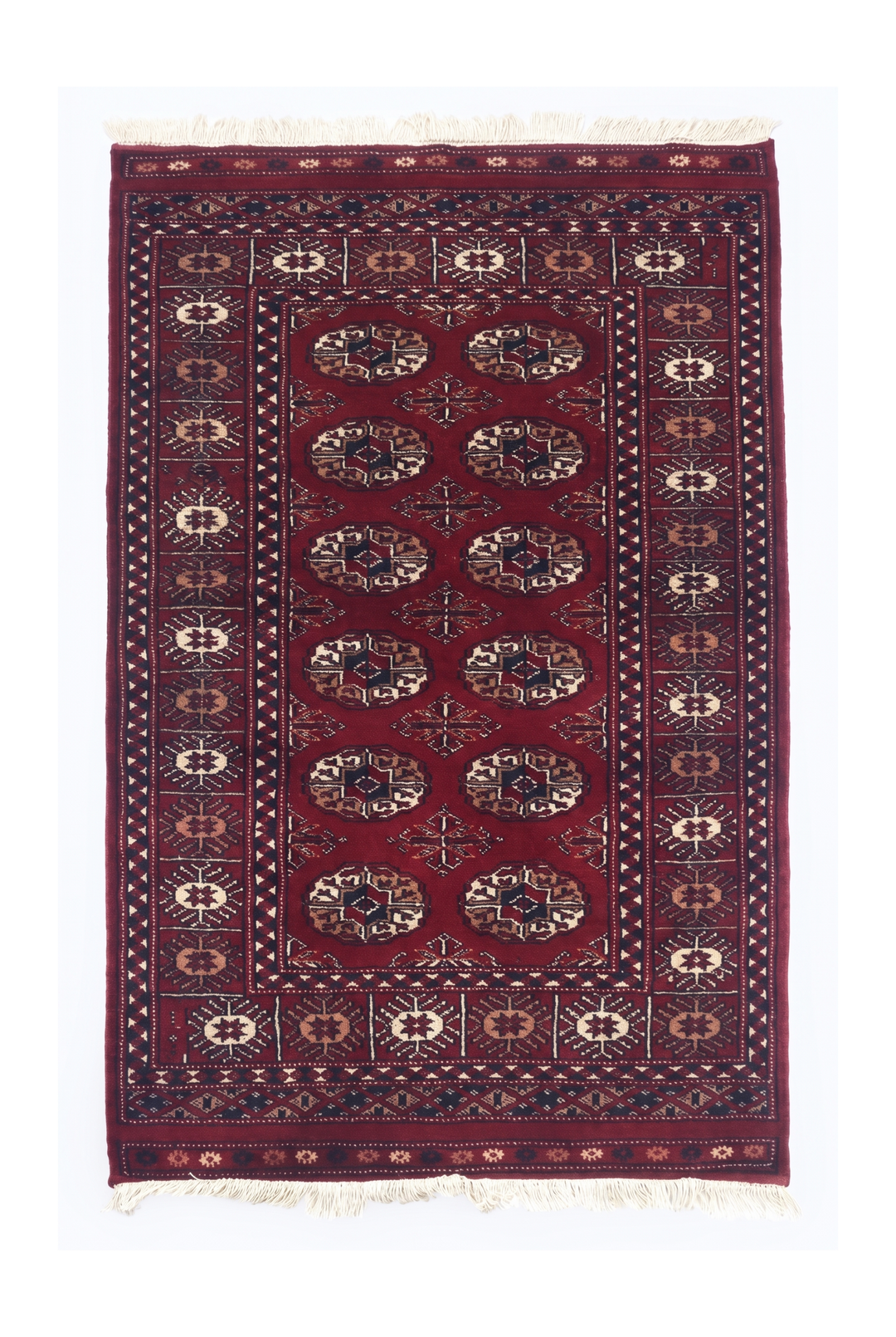 Wine Red Turkmen Gül Bokhara Small Rug, Hand-Knotted Pakistani Wool