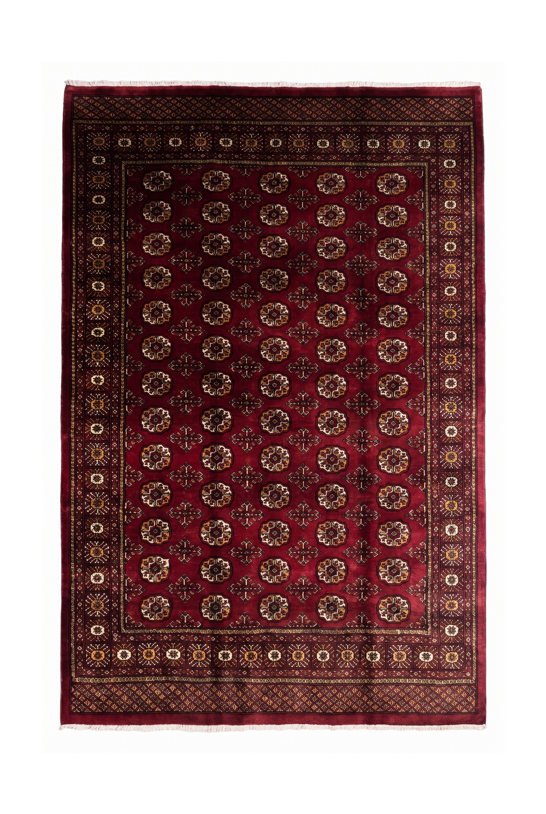 Burgundy Red Turkmen Gül Bokhara Rug, Hand-Knotted Pakistani Wool