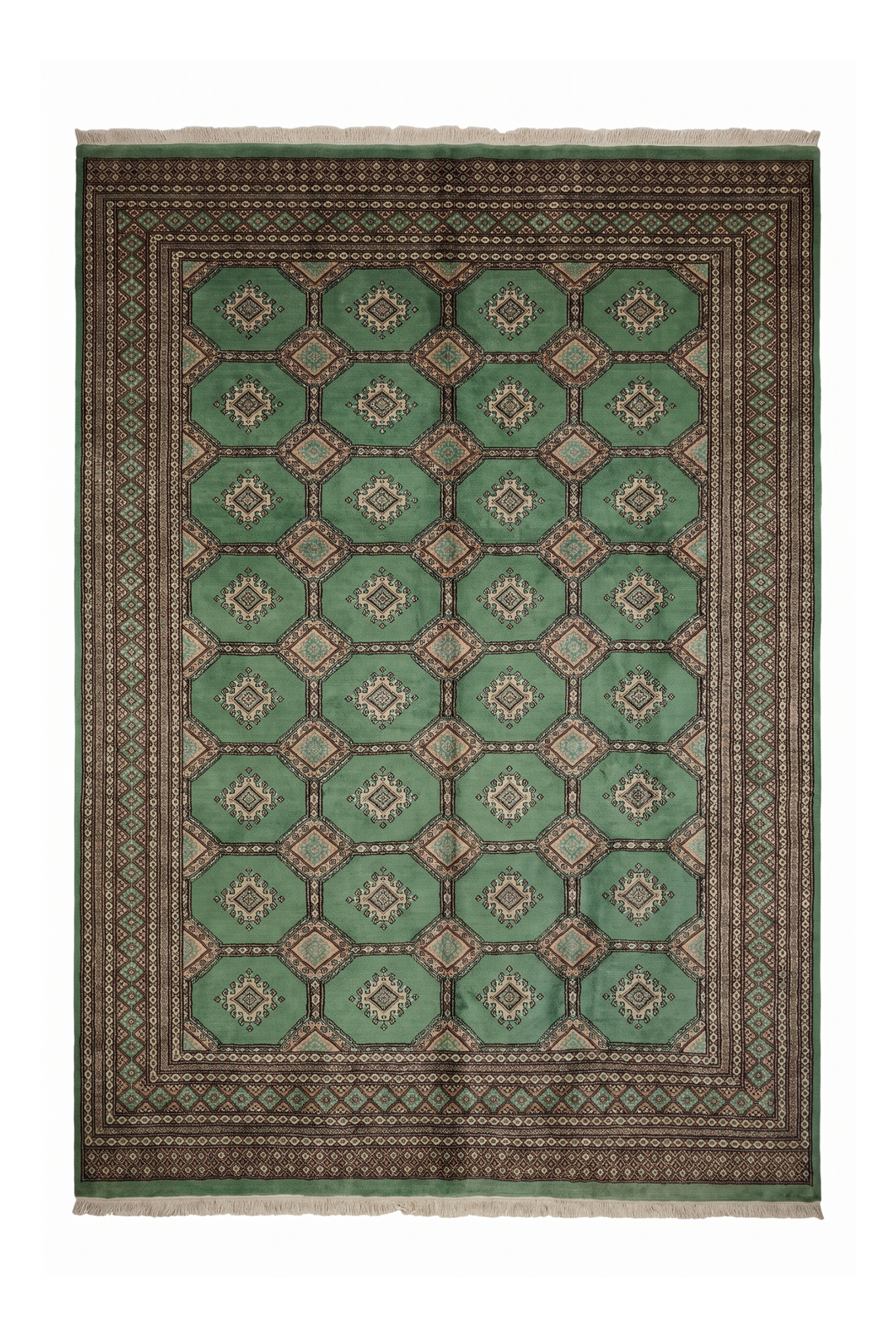 Jade Green &amp; Cream Gül Jaldar Rug, Hand-Knotted Pakistani Wool