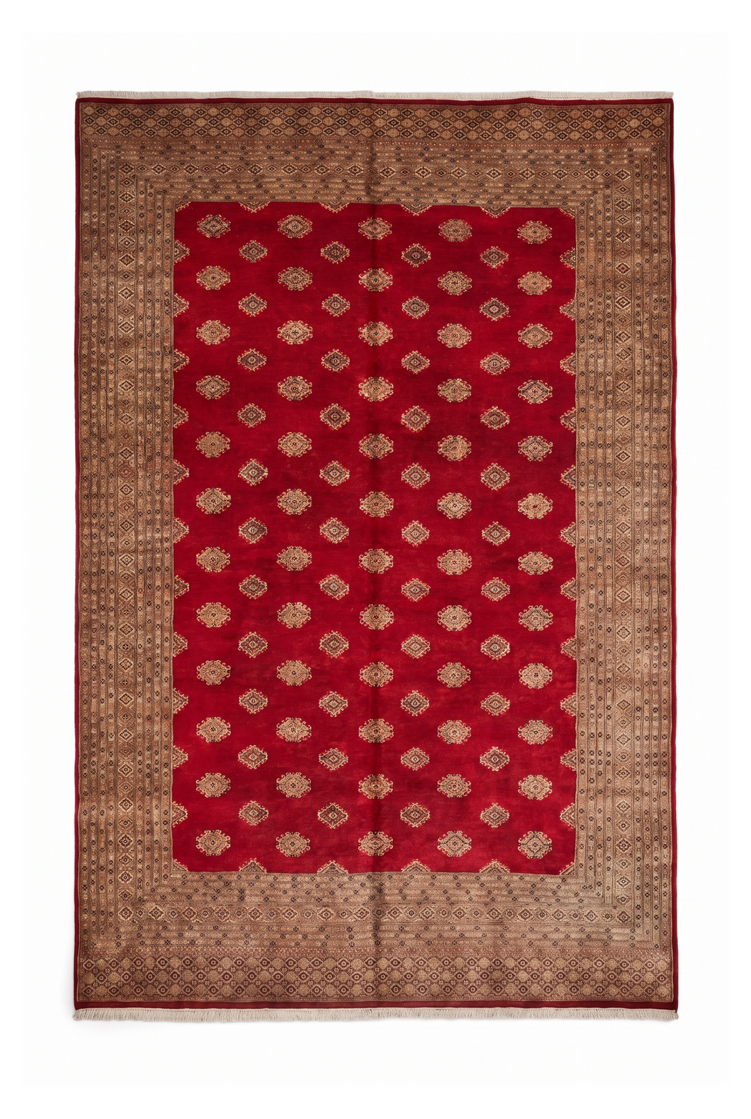 Ruby Red &amp; Cream Diamond Jaldar Rug, Hand-Knotted Pakistani Wool &amp; Silk