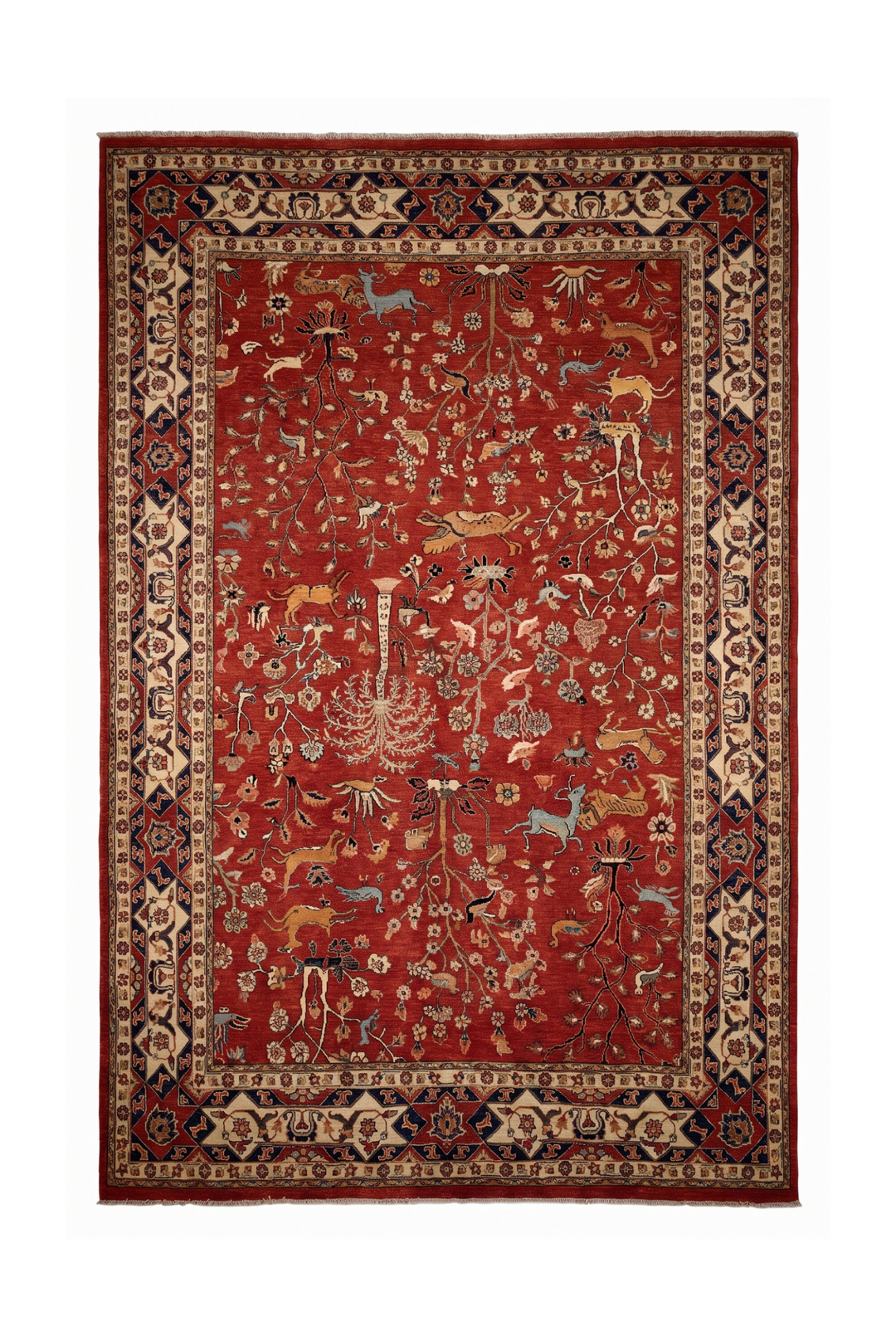 Red Shikargah Tree of Life Ghazni, Hand-Knotted Afghan Wool Rug