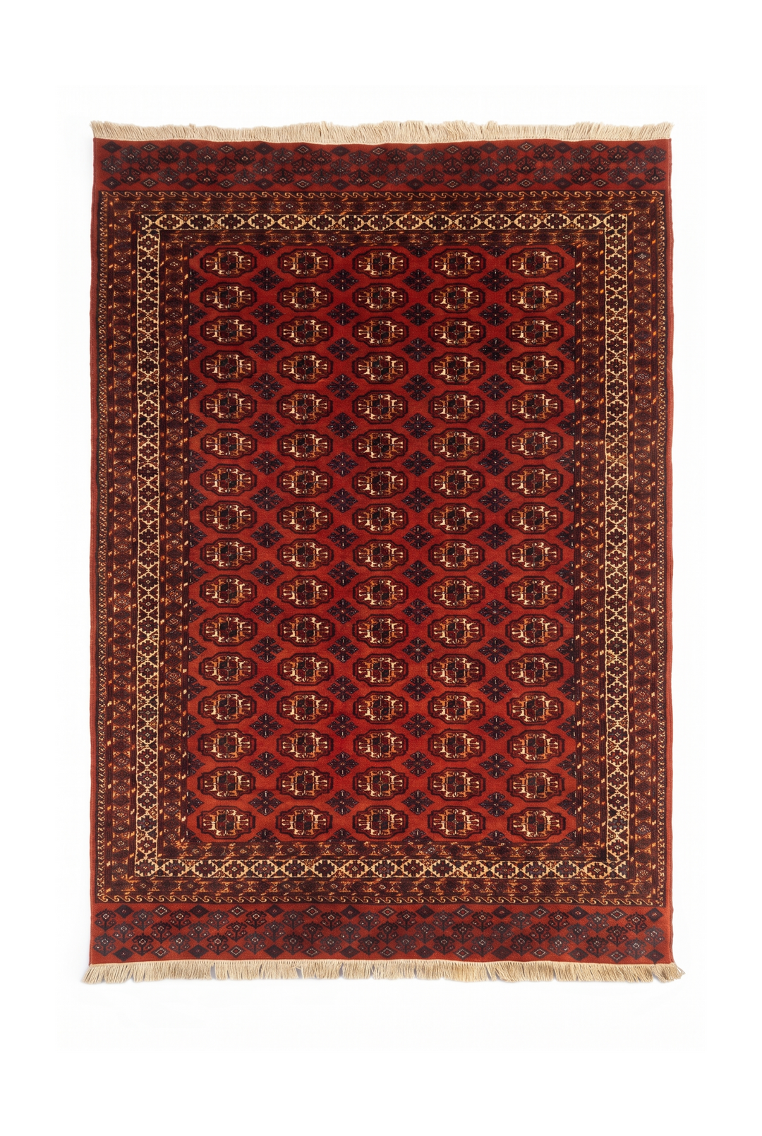 Red Bokhara Gül Rug, Hand-Knotted Afghani Sherwan