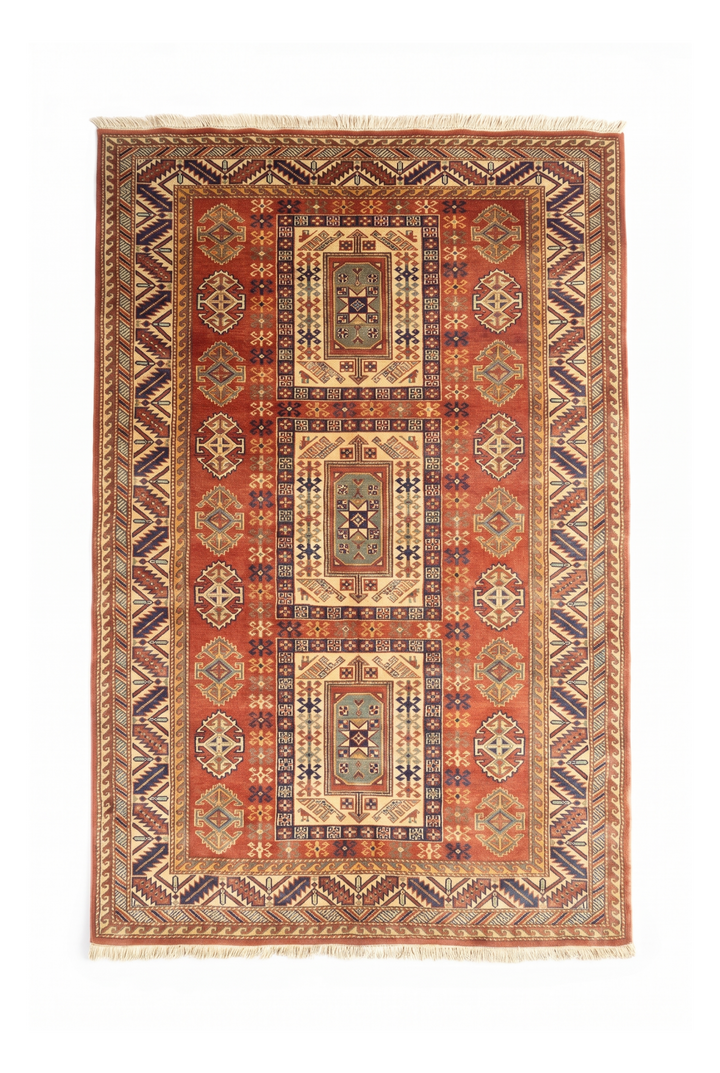 Multicolour Tribal Medallion Rug, Hand-Knotted Afghani Sherwan